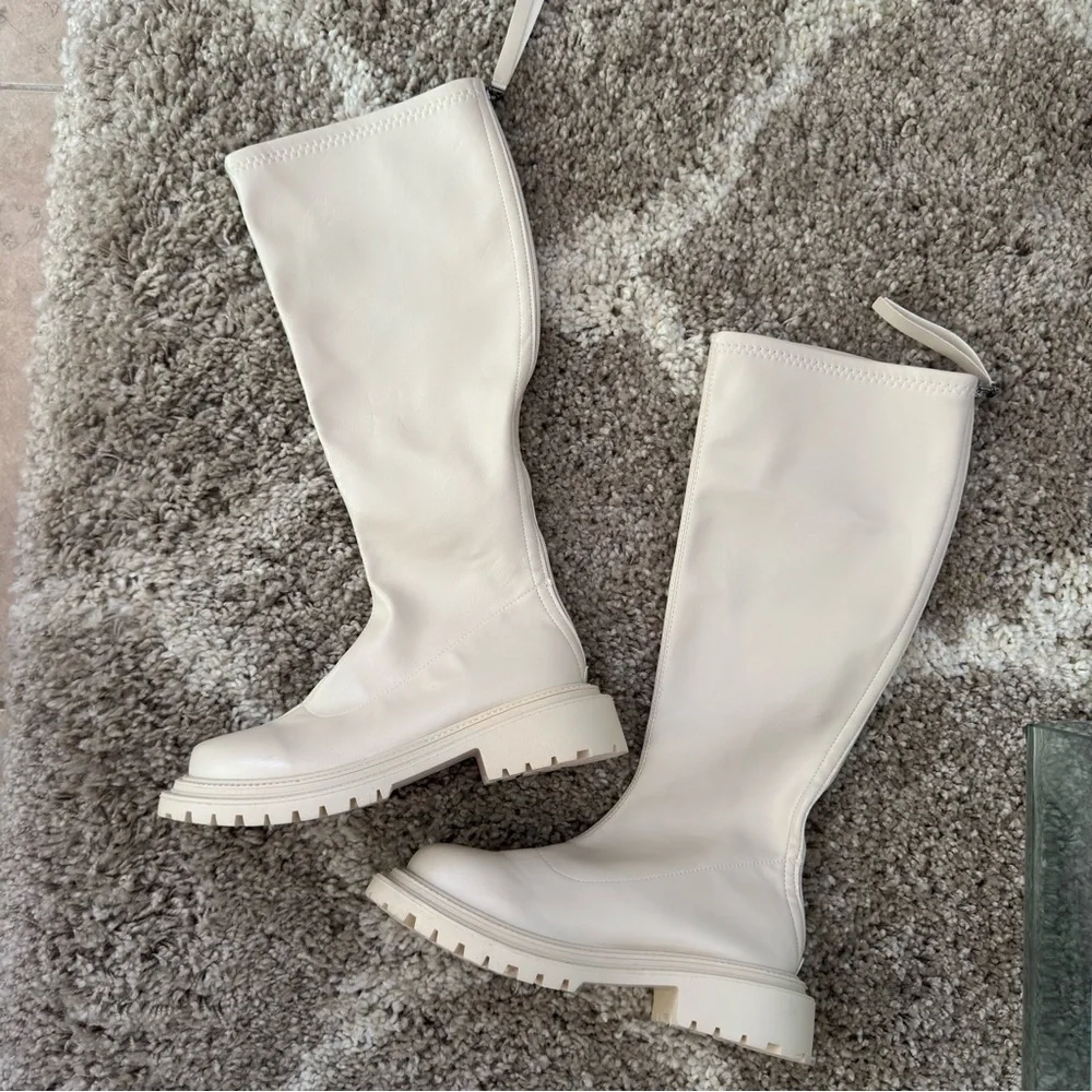 NEW Cream Platform Knee-High Boots